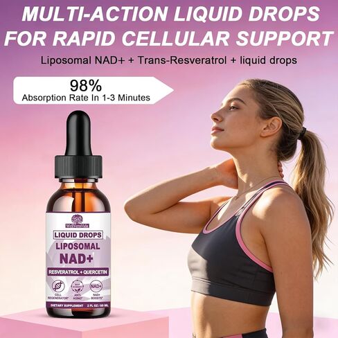 NAD+ Supplements for Men & Women, Extra Strength NMN Alternative Liposomal Nad⁺ Supplement with Resveratrol Quercetin for Cellular Energy & NAD+ Levels, Fast Absorption Liquid NAD Plus丨NON-GMO, 2Fl Oz in Kuwait