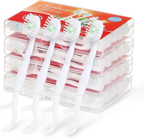 40 فرشاة أسنان صغيرة بالنعناع للاستعمال مرة واحدة - بدون ماء 5 في 1 شعيرات ناعمة وخيط تنظيف أسنان ومسواك ولسان - أساسيات للسفر والفندق والتخييم واستخدام الضيوف للنساء والرجال والأطفال in Kuwait