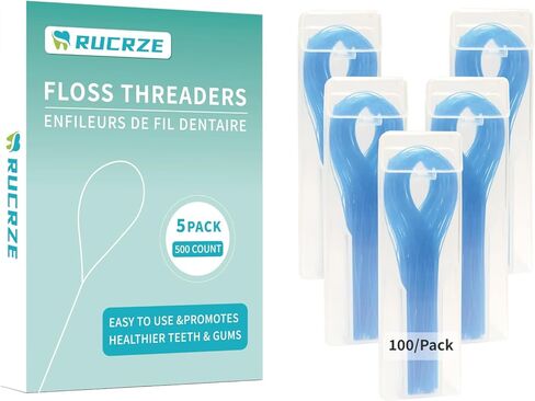 Floss Threaders for Braces, Bridges & Dental Work, 500 Count (5 Packs of 100) | Dental Floss Threader | Easy Clean Between Teeth, Braces, Retainers & Implants | Nylon, Disposable in Saudi Arabia