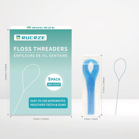 Floss Threaders for Braces, Bridges & Dental Work, 500 Count (5 Packs of 100) | Dental Floss Threader | Easy Clean Between Teeth, Braces, Retainers & Implants | Nylon, Disposable in Saudi Arabia