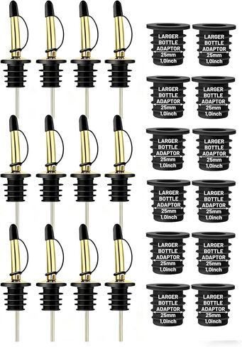 12-Pack Liquor Bottle Pourers with Adapters, Liquor Pour Spout Adapters set for for Large Olive Oil Bottles and Liquor Bottles - Up to 1 Inch/25mm Neck Converts Any Spout into a Large Pour Spout in Saudi Arabia