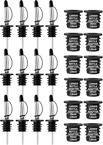 12-Pack Liquor Bottle Pourers with Adapters, Liquor Pour Spout Adapters set for for Large Olive Oil Bottles and Liquor Bottles - Up to 1 Inch/25mm Neck Converts Any Spout into a Large Pour Spout in Saudi Arabia