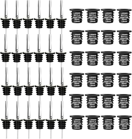 12-Pack Liquor Bottle Pourers with Adapters, Liquor Pour Spout Adapters set for for Large Olive Oil Bottles and Liquor Bottles - Up to 1 Inch/25mm Neck Converts Any Spout into a Large Pour Spout in Saudi Arabia
