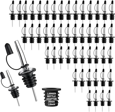 12-Pack Liquor Bottle Pourers with Adapters, Liquor Pour Spout Adapters set for for Large Olive Oil Bottles and Liquor Bottles - Up to 1 Inch/25mm Neck Converts Any Spout into a Large Pour Spout in Saudi Arabia