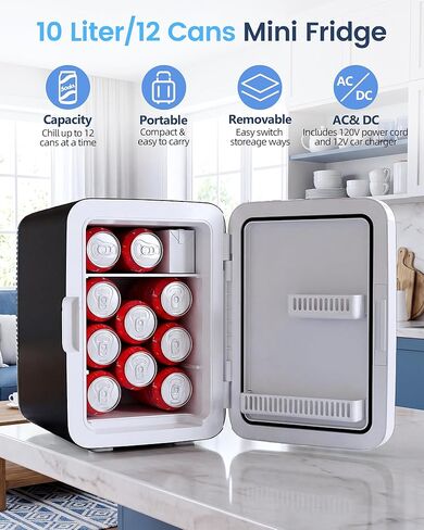 Electactic 10L Compact Mini Fridge, Portable Small Refrigerator, Small Cosmetics Cooler, 2.6 Gal Mini Fridge with AC/DC Adapters for Beverage, Food, Makeup, Bedroom, Office, Dorm, Classic Black in Saudi Arabia