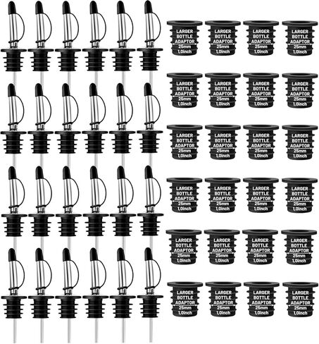 12-Pack Liquor Bottle Pourers with Adapters, Liquor Pour Spout Adapters set for for Large Olive Oil Bottles and Liquor Bottles - Up to 1 Inch/25mm Neck Converts Any Spout into a Large Pour Spout in Saudi Arabia