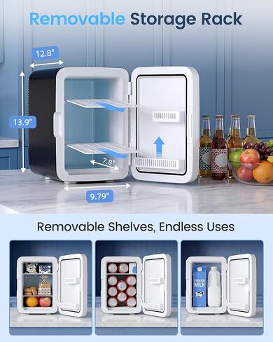 Electactic 10L Compact Mini Fridge, Portable Small Refrigerator, Small Cosmetics Cooler, 2.6 Gal Mini Fridge with AC/DC Adapters for Beverage, Food, Makeup, Bedroom, Office, Dorm, Classic Black in Saudi Arabia