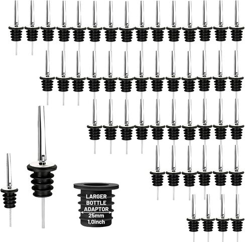 12-Pack Liquor Bottle Pourers with Adapters, Liquor Pour Spout Adapters set for for Large Olive Oil Bottles and Liquor Bottles - Up to 1 Inch/25mm Neck Converts Any Spout into a Large Pour Spout in Saudi Arabia