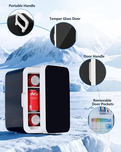Electactic 10L Compact Mini Fridge, Portable Small Refrigerator, Small Cosmetics Cooler, 2.6 Gal Mini Fridge with AC/DC Adapters for Beverage, Food, Makeup, Bedroom, Office, Dorm, Classic Black in Saudi Arabia