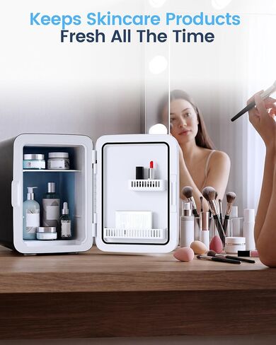 Electactic 10L Compact Mini Fridge, Portable Small Refrigerator, Small Cosmetics Cooler, 2.6 Gal Mini Fridge with AC/DC Adapters for Beverage, Food, Makeup, Bedroom, Office, Dorm, Classic Black in Saudi Arabia