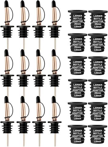 12-Pack Liquor Bottle Pourers with Adapters, Liquor Pour Spout Adapters set for for Large Olive Oil Bottles and Liquor Bottles - Up to 1 Inch/25mm Neck Converts Any Spout into a Large Pour Spout in Saudi Arabia