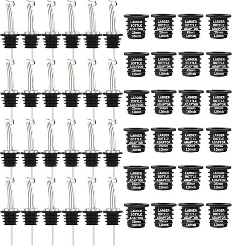 12-Pack Liquor Bottle Pourers with Adapters, Liquor Pour Spout Adapters set for for Large Olive Oil Bottles and Liquor Bottles - Up to 1 Inch/25mm Neck Converts Any Spout into a Large Pour Spout in Saudi Arabia