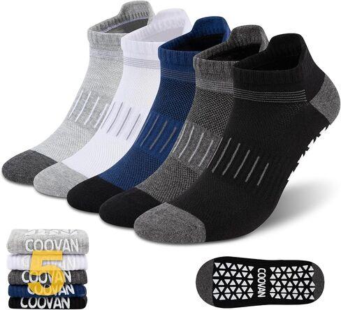 COOVAN Mens Grip Socks Ankle Non Slip Yoga Socks for Men with Grips for Hospital, Pilates, Barre, Fitness 5 pairs in Saudi Arabia