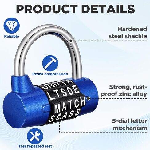 4 عبوات من 5 أحرف - أقفال كلمات قابلة لإعادة الضبط بدون مفتاح لخزائن الصالة الرياضية وصناديق الأدوات والخزائن والمشبك - سبائك الزنك شديدة التحمل، مجموعة مكونة من 5 أرقام (أسود، فضي، أحمر، أزرق) in Kuwait