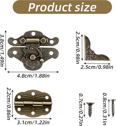 مجموعتان من المفصلات الصغيرة المنقوشة العتيقة بمشبك للصندوق الخشبي والصناديق، ومفصلات صناديق المجوهرات ومجموعة أدوات واقيات زوايا الصندوق مع براغي مطابقة، للصناديق الخشبية الصغيرة للخزانة المزخرفة in Kuwait