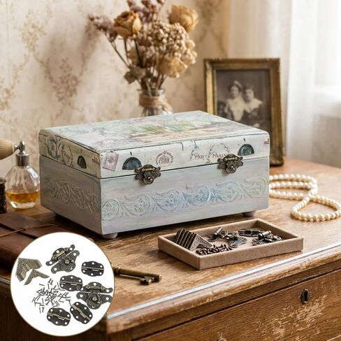 مجموعتان من المفصلات الصغيرة المنقوشة العتيقة بمشبك للصندوق الخشبي والصناديق، ومفصلات صناديق المجوهرات ومجموعة أدوات واقيات زوايا الصندوق مع براغي مطابقة، للصناديق الخشبية الصغيرة للخزانة المزخرفة in Kuwait