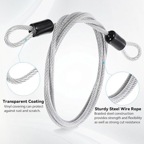 12 حزمة من قفل كابل الأمان بطول 4 أقدام/48 بوصة، كابل فولاذي 3 مم مع حلقات، حبل سلك مطلي بالفولاذ المضفر، قفل دراجة الأمتعة، حلقة مزدوجة آمنة لأقفال U، قفل وأقفال القرص in Kuwait