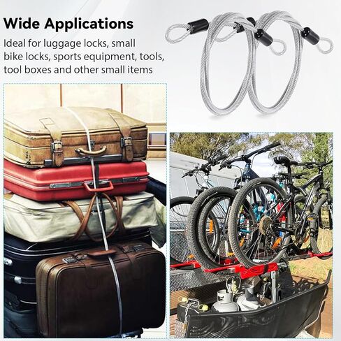 12 حزمة من قفل كابل الأمان بطول 4 أقدام/48 بوصة، كابل فولاذي 3 مم مع حلقات، حبل سلك مطلي بالفولاذ المضفر، قفل دراجة الأمتعة، حلقة مزدوجة آمنة لأقفال U، قفل وأقفال القرص in Kuwait