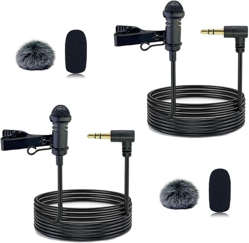 قطعتان من ميكروفون Lavalier متوافق مع DJI MIC 1/2 وRode Wireless GO II، ميكروفون متعدد الاتجاهات بمقبس TRS بزاوية 3.5 مم لبث مقابلة مدونة الفيديو والمزيد، 1.5 متر in Kuwait