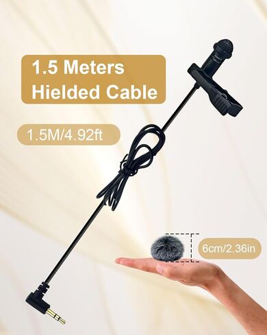 قطعتان من ميكروفون Lavalier متوافق مع DJI MIC 1/2 وRode Wireless GO II، ميكروفون متعدد الاتجاهات بمقبس TRS بزاوية 3.5 مم لبث مقابلة مدونة الفيديو والمزيد، 1.5 متر in Kuwait