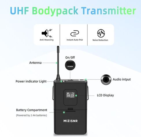 نظام ميكروفون لاسلكي على شكل طية صدر السترة مع سماعة رأس وميكروفونات Lavalier، جهاز استقبال معدني ذو 4 قنوات UHF مع 2 ميكروفونات محمولة و2 حقيبة للجسم، نطاق 300 قدم للغناء والكنيسة والكاريوكي والزفاف in Kuwait