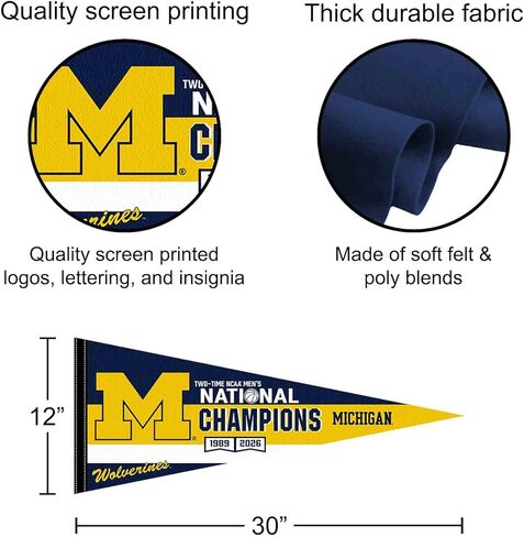 Michigan Team University Wolverines 2026 and 2 Time National Champions Pennant Flag in Saudi Arabia