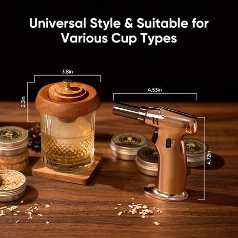 Whiskey Smoker Kit with Torch & 6 Flavor Wood Chips, Old Fashioned Cocktail Smoker Kit for Drinks, Bourbon Smoker Kit with 2 Glasses & 2 Ice Molds. Gifts for Men, Dad, Husband, Father(NO Butane) in Saudi Arabia