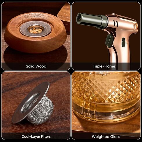 Whiskey Smoker Kit with Torch & 6 Flavor Wood Chips, Old Fashioned Cocktail Smoker Kit for Drinks, Bourbon Smoker Kit with 2 Glasses & 2 Ice Molds. Gifts for Men, Dad, Husband, Father(NO Butane) in Saudi Arabia