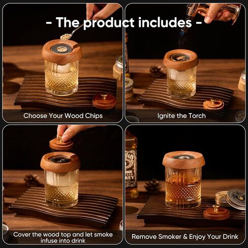 Whiskey Smoker Kit with Torch & 6 Flavor Wood Chips, Old Fashioned Cocktail Smoker Kit for Drinks, Bourbon Smoker Kit with 2 Glasses & 2 Ice Molds. Gifts for Men, Dad, Husband, Father(NO Butane) in Saudi Arabia