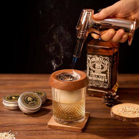 Whiskey Smoker Kit with Torch & 6 Flavor Wood Chips, Old Fashioned Cocktail Smoker Kit for Drinks, Bourbon Smoker Kit with 2 Glasses & 2 Ice Molds. Gifts for Men, Dad, Husband, Father(NO Butane) in Saudi Arabia
