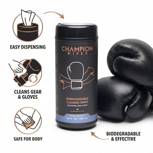 Boxing Glove Cleaning Wipes, 45 Count | Tea Tree Oil Formula | For Gloves, Gear & Body | Made with Biodegradable Viscose | Streak Free, No Residue (Canister, Fresh Linen) in Saudi Arabia