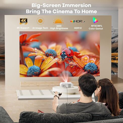 جهاز عرض متوافق مع Google TV|1800 ANSI|غطاء عدسة تلقائي و4D Keystone|تركيز تلقائي|جهاز عرض خارجي محمول للتحكم الصوتي 4K مع WiFi وBluetooth، جهاز Sovboi Smart Proyector للمسرح المنزلي Netflix in Saudi Arabia