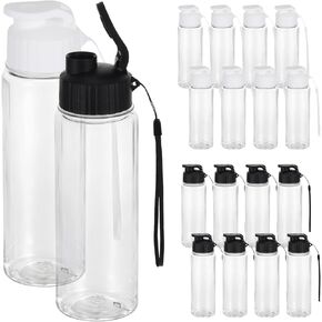 16 Pack Plastic Water Bottles Bulk with Handle Strap, 17oz Sports Water Bottles Reusable Drinking Cups Lightweight Leakproof Flip Top Bottle for Adults Gym Fitness Sports (White & Black) in Kuwait