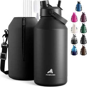POWCAN 64 oz Insulated Water Bottle for Sports: 2-in-1 Straw & Spout Lid, Leakproof, Carrier Bag, Shoulder Strap, Keep Cold 48H, BPA-Free, Half Gallon Metal Water Jug for Gym, Travel, Gift (Midnight) in Kuwait