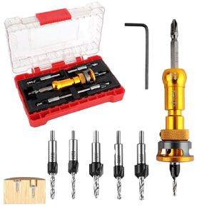 6Pcs Countersink Drill Bits Set with Depth Stop (1/8" 9/64" 5/32"+3/8" 82° Counter Bore,11/64" 3/16"+1/2" 82° Bore), Quick Change Hex Shank Countersink Drill with Phillips Bit for Woodworking Plastic in Kuwait