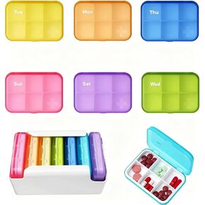 6 Times a Day, 7 Piece Set Pill Organizer-Weekly Daily Travel Medicine Multicolored Organizer,Portable 7 Day Pill Box with Moisture-Proof Pill Case Travel Pill Container for Vitamins Supplements in Saudi Arabia