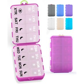 منظم حبوب الدواء للسفر - منظم حبوب الدواء الأسبوعي مع مقصورتين إضافيتين، ملصقات مطبوعة شفافة، موزع حبوب الدواء صباحًا ومساءً in Kuwait