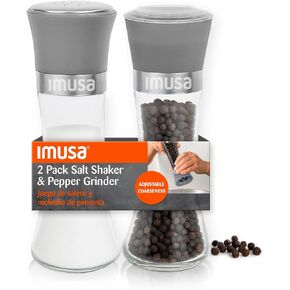 مجموعة شاكر الملح ومطحنة الفلفل من إيموسا - طقم مكون من قطعتين من شاكر الملح الزجاجي ومطحنة الفلفل، مطحنة فلفل أساسية من السيراميك قابلة للتعديل يدويًا، سعة 6 أونصة، مجموعة ملح وفلفل قابلة لإعادة الملء للمطبخ in Kuwait