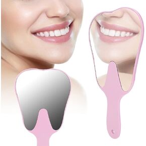 مرآة أسنان، مرايا على شكل أسنان، مقبض بتصميم لطيف، مرآة يدوية، ملحقات أسنان محمولة للنساء والرجال والأطفال (وردي) in Kuwait