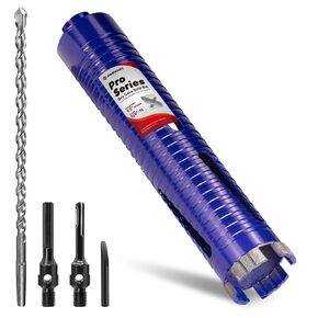 لقمة مثقاب أساسية مقاس 2 بوصة مع لقمة تجريبية ومحولات (SDS Plus و1/2 بوصة سداسية)، 5/8 بوصة - 11 خيط، عمق 9.5 بوصة، شرائح ملحومة مطورة لقم أساسية ماسية للخرسانة والبناء وكتل الطوب in Kuwait