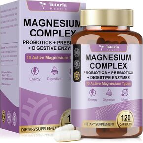 10-in-1 Magnesium Complex Supplement with Probiotics Prebiotics & Digestive Enzymes, 100 Billion CFU Probiotics for Women, High Absorption for Muscle, Sleep Calm, Gut & Digestive Health, Vegan Non-GMO in Kuwait