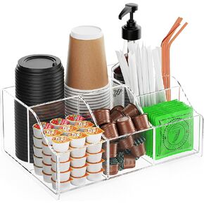 Upitry Acrylic Coffee Bar Organizer Station - Multiple Compartments - Kitchen Bar Tools Storage Rack - Beverage Station Organizer for Coffee Creamer Syrup in Kuwait