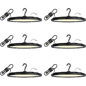 200W 6 Pack UFO LED High Bay Light 28,000lm 5000K LED High Bay Lights with UL Listed US Hook 5' Cable Alternative to 650W MH/HPS for Gym Factory Barn Warehouse in Kuwait