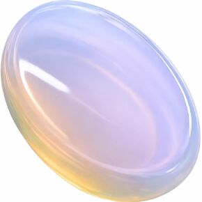 Opalite Worry Stone (Oval Thumb Stone) – Smooth Polished Crystal for Stress Relief & Meditation – Pocket Size Healing Stone with Velvet Pouch – Bombay Crystals Export in Kuwait