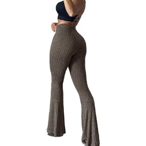 Women's High Waisted Ribbed Knit Flare Pants Stretchy Bell Bottom Trousers Butt Lift Lounge Yoga in Saudi Arabia