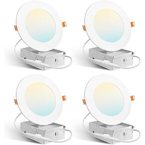 Amico 4 عبوات 4 بوصات 5CCT رفيعة جدًا LED إضاءة سقف خافتة مع صندوق توصيل، 2700K/3000K/3500K/4000K/5000K قابلة للاختيار، 10W Eqv 60W، 800 لومن، إضاءة سفلية عالية السطوع - ETL&FCC in Kuwait