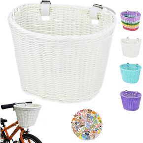 White Woven Front Bike Basket for Kids –Adjustable Straps Bicycle Basket for Boys & Girls, for Balance Bikes and Scooters in Kuwait