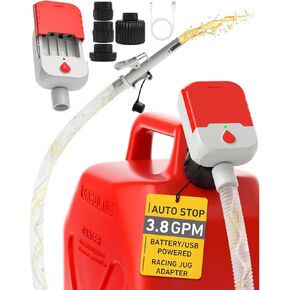 Auto-Stop Fuel Transfer Pump, Battery or USB Powered Electric Gas Pump, 3.2 Gallon per Min Portable Pump for Gas Can with 51" Hose & 4 Adapters for Gasoline, Diesel, No-Spill Refueling, Gift for Men in Kuwait