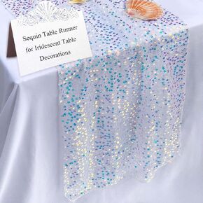 Blue Sequin Table Runner 1 Piece 10 Ft (17x120 Inch) - for Dessert Table or Multiple Kids Tables Iridescent Table Runner for Frozen Mermaid Princess Unicorn Ocean Birthday Party Decorations in Saudi Arabia