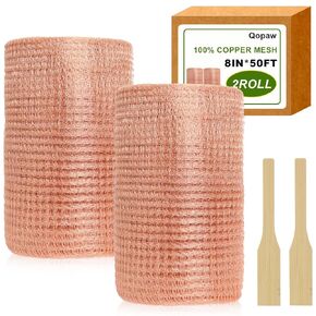 شبكة نحاسية مقاس 8 بوصات × 100 قدم، شبكة سلكية نقية بطبقة مزدوجة، حشو فتحات DIY مقاوم للصدأ، صوف نحاسي مع عبوتين من عصا الخشب، للمنازل والحدائق وإغلاق فتحة المياه وDIY (2 لفة (8 بوصة × 50 قدمًا)) in Kuwait